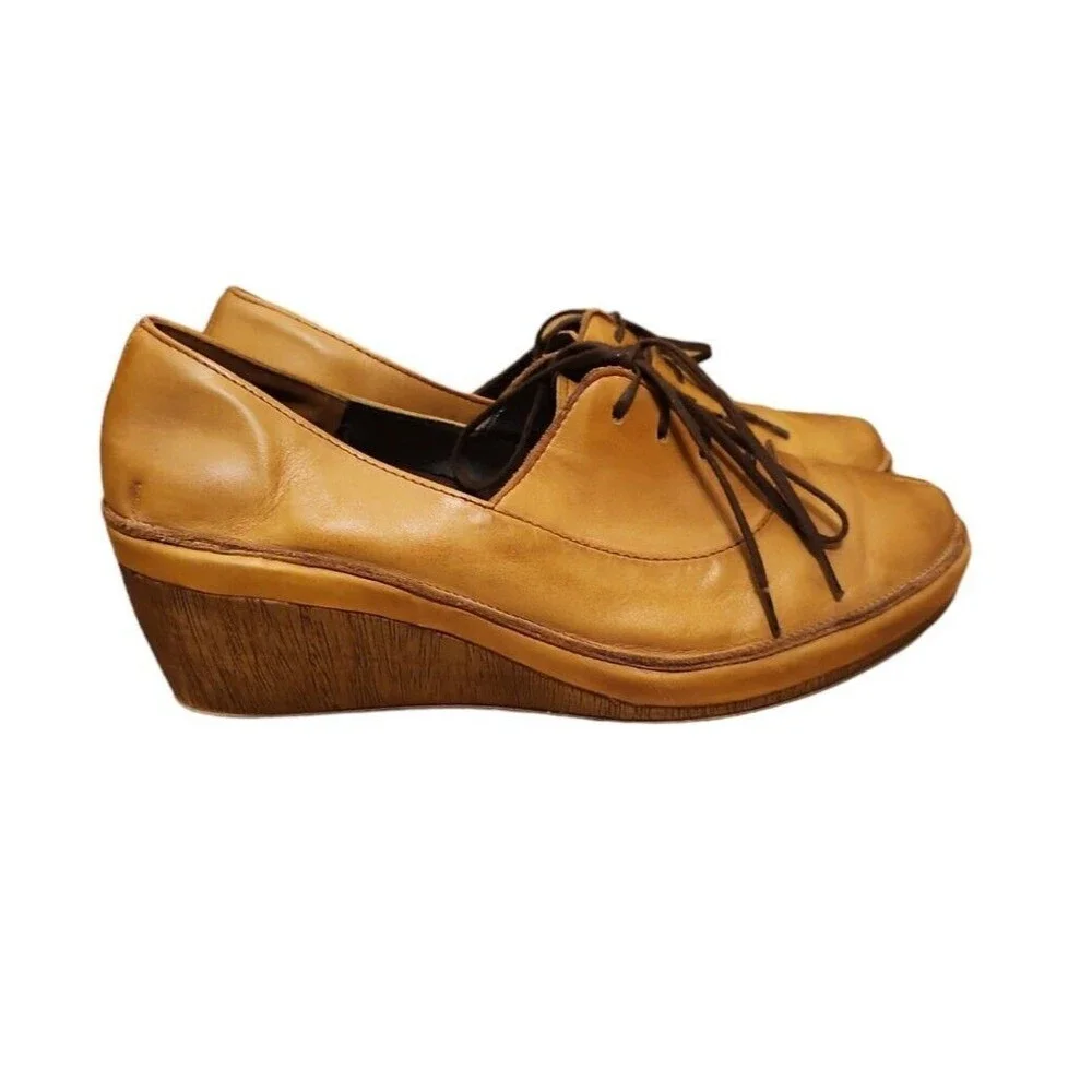 Rylko Relax Wedge Women's Size 38  Vintage Polish Leather Lace Up Camel Shoes